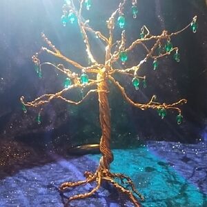 Whimsical Green and Copper WireTree Art Sculpture